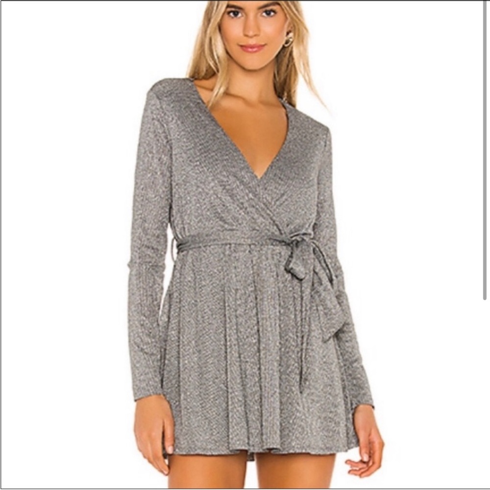 Lovers + Friends Silver Long Sleeve Holiday Mini Dress
